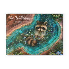 Load image into Gallery viewer, Cute Raccoon Forest Art Glass Cutting Board | Personalized Name Option
