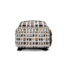 Load image into Gallery viewer, Cat Face Portrait White Backpack, Multi Breed Feline Grid Rucksack, Colorful Kitty Tile Daypack, Animal Lover Kids Birthday Gift
