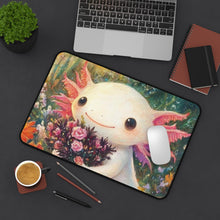 Load image into Gallery viewer, Axolotl Desk Mat, Animal Mousepad, Floral Office Decor
