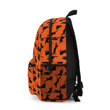 Load image into Gallery viewer, Black Cat Silhouette Orange Backpack, Personalized Vibrant Feline Laptop Rucksack, Bold Kitten Pattern Daypack, Animal Lover Birthday Gift
