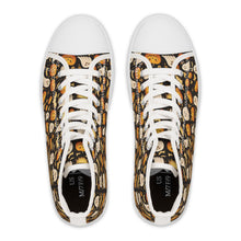 Load image into Gallery viewer, Halloween High Top Sneakers – Pumpkin, Witch &amp; Cat Print
