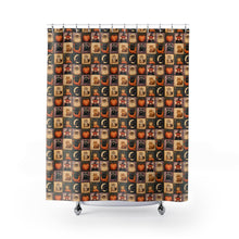 Load image into Gallery viewer, Patchwork Halloween Owls Pumpkin Cats Ghosts Shower Curtain | Fall Bathroom Decor
