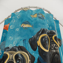 Load image into Gallery viewer, Scuba Diving Pug Shower Curtain, Funny Black Pug Bathroom Decor, Pug Lover Gift, Ocean Bathroom Decor, Pug Mom Gift, Dog Lover Bathroom
