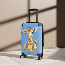 Load image into Gallery viewer, Personalized Kids Suitcase: Giraffe Design, Blue Travel Luggage
