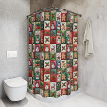 Load image into Gallery viewer, Christmas Patchwork Pattern Shower Curtain , Holiday Snowman Gingerbread Holly
