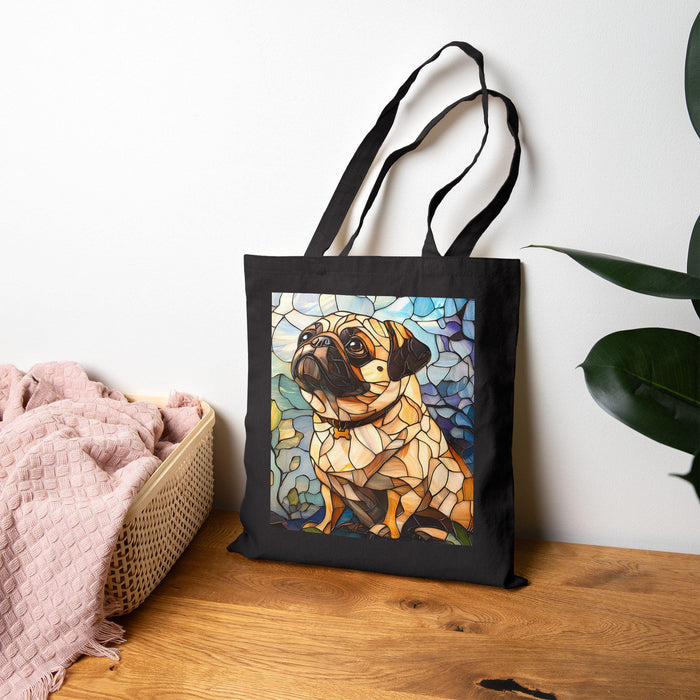 Stained Glass Pug Tote Bag Cotton Canvas Tote, Pug Art
