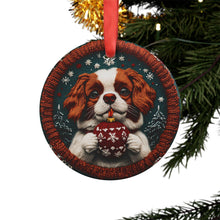 Load image into Gallery viewer, King Charles Puppy Acrylic Ornament: Knitted Holiday Decoration
