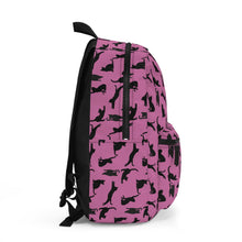 Load image into Gallery viewer, Black Cat Silhouette Pink Backpack, Personalized Feline Print Girls Rucksack, Whimsical Kitten Daypack, Daughter Animal Lover Birthday Gift
