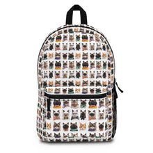 Load image into Gallery viewer, Cat Face Portrait White Backpack, Multi Breed Feline Grid Rucksack, Colorful Kitty Tile Daypack, Animal Lover Kids Birthday Gift
