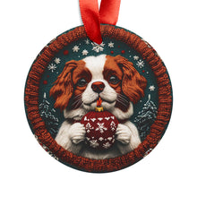 Load image into Gallery viewer, King Charles Puppy Acrylic Ornament: Knitted Holiday Decoration
