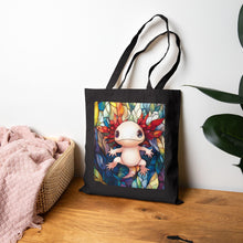 Load image into Gallery viewer, Axolotl Mosaic Art Cotton Canvas Tote Bag | Colorful Amphibian Pattern
