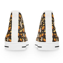 Load image into Gallery viewer, Halloween High Top Sneakers – Pumpkin, Witch &amp; Cat Print
