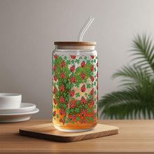 Load image into Gallery viewer, Glass Tumbler with Straw Cute Ladybug Design Bamboo Lid Iced Coffee Cup Gift 16 oz
