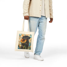 Load image into Gallery viewer, Black Pug with Sunflower Tote Bag , Stained Glass Style Dog Art Canvas Tote, Pug Art
