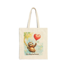 Load image into Gallery viewer, Sloth Valentine Tote Bag – "Let's Hang Out Forever" Cotton Canvas Shopper
