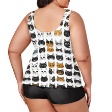 Load image into Gallery viewer, Plus Size Cat Print Tankini Swimsuit with Shorts: Quick-Dry Two Piece,Cute Cat faces design ,Gift for Animal Lover
