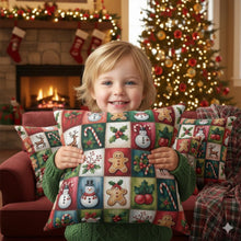 Load image into Gallery viewer, Christmas Patchwork Icons Snowman Gingerbread Reindeer Pillow

