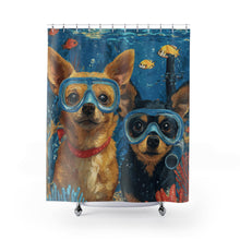 Load image into Gallery viewer, Scuba Dogs Shower Curtain | Underwater Corgi &amp; Dachshund Scene
