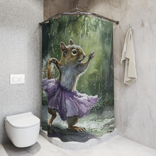 Load image into Gallery viewer, Squirrel Dance Shower Curtain, Rainy Day Bathroom Decor, Animal Lover Gift
