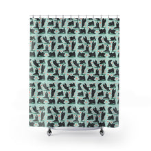 Load image into Gallery viewer, Black Pug Silhouette Pattern Shower Curtain,Yoga Pug, Pug Art
