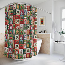 Load image into Gallery viewer, Christmas Patchwork Pattern Shower Curtain , Holiday Snowman Gingerbread Holly
