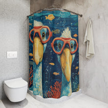Load image into Gallery viewer, Cute Shoebill Scuba Diving Shower Curtain | Funny Shoebill Bathroom Decor
