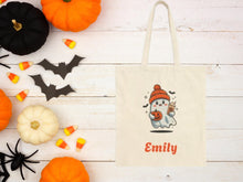 Load image into Gallery viewer, Personalized Halloween Tote Bag: Custom Name Canvas Candy Bag
