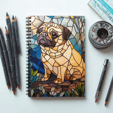 Load image into Gallery viewer, Pug Spiral Notebook – Stained Glass Dog Art, School Journal
