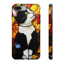 Load image into Gallery viewer, Black and White Cat Phone Case: Stained Glass Design, Protective Cover
