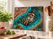 Load image into Gallery viewer, Cute Raccoon Forest Art Glass Cutting Board | Personalized Name Option
