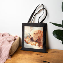 Load image into Gallery viewer, Cat and Dog Sleeping Cotton Canvas Tote Bag – Animal Lover Gift
