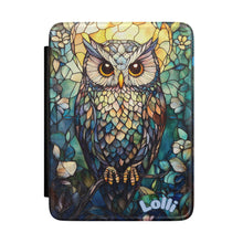 Load image into Gallery viewer, Personalized Stained Glass Owl Kindle Case , Illustrated Owl E-Reader Cover. Book Lover Gift
