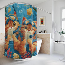 Load image into Gallery viewer, Underwater Kittens Shower Curtain | Cute Cats Diving Scene, Ocean Fish
