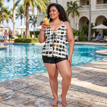 Load image into Gallery viewer, Plus Size Cat Print Tankini Swimsuit with Shorts: Quick-Dry Two Piece,Cute Cat faces design ,Gift for Animal Lover
