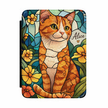 Load image into Gallery viewer, Personalized Ginger Cat Kindle Case, Stained Glass Cat eReader Cover, Book Lover Gift, Animal Kindle, For Cat Mom Or Dad
