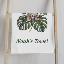 Load image into Gallery viewer, Baby Leopard with Monstera Leaves Hand Towel | Personalized Name Towel
