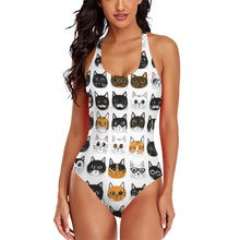 Load image into Gallery viewer, Cat Face Print One-Piece Swimsuit: Funny Cartoon Kitty Design

