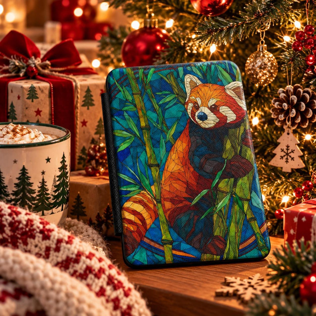 Personalized Red Panda Kindle Case, Stained Glass eReader Cover, Book Lover Gift
