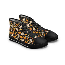 Load image into Gallery viewer, Halloween High Top Sneakers – Pumpkin, Witch &amp; Cat Print
