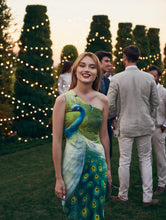 Load image into Gallery viewer, Peacock Print One-Shoulder Dress
