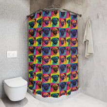Load image into Gallery viewer, Vibrant Pug Shower Curtain, Colorful Pop Art Bathroom Decor, Pug Art
