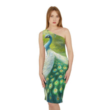 Load image into Gallery viewer, Peacock Print One-Shoulder Dress
