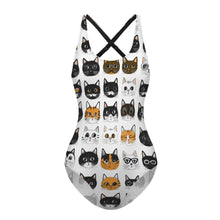 Load image into Gallery viewer, Cat Face Print One-Piece Swimsuit: Funny Cartoon Kitty Design
