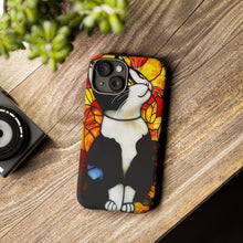 Load image into Gallery viewer, Black and White Cat Phone Case: Stained Glass Design, Protective Cover
