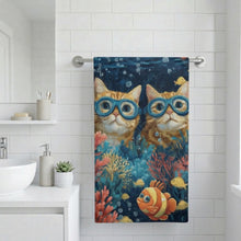 Load image into Gallery viewer, Underwater Cats with Goggles Hand Towel

