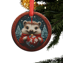 Load image into Gallery viewer, Hedgehog Christmas Ornament: Knitted Design Acrylic Holiday Decor
