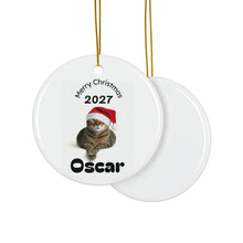 Load image into Gallery viewer, Personalized Photo Cat Ceramic Christmas Ornament, Holiday Decor
