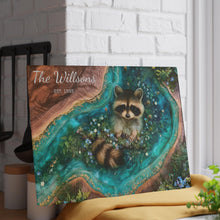 Load image into Gallery viewer, Cute Raccoon Forest Art Glass Cutting Board | Personalized Name Option
