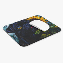 Load image into Gallery viewer, Pug Dog Mouse Pad, Sunflower Design, Black Rectangle Desk Mat
