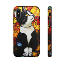 Load image into Gallery viewer, Black and White Cat Phone Case: Stained Glass Design, Protective Cover
